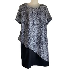 Helene Blake Womens Plus Size 20 Leopard Print Asymmetric Layered Dress Black